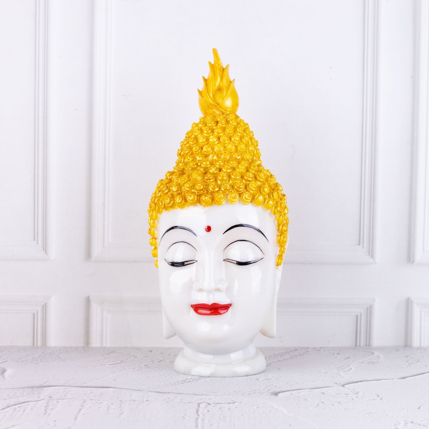 Marble dust buddha face statue for home decor - 13 inch